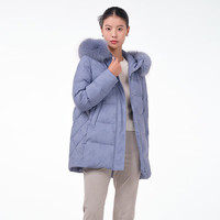 坦博尔冬季新款羽绒服女时尚印花蓝狐毛领厚款保暖女士外套TB231526   175/96A
