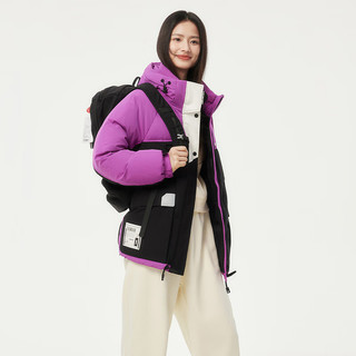 坦博尔羽绒服女2024年时尚拼接连帽撞色工装潮流运动羽绒服TB235560 紫黑拼接 S 160/84A