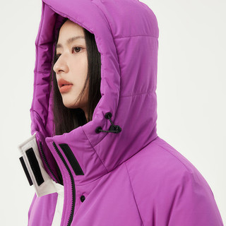 坦博尔羽绒服女2024年时尚拼接连帽撞色工装潮流运动羽绒服TB235560 紫黑拼接 S 160/84A