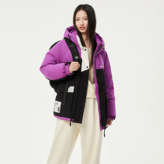坦博尔羽绒服女2024年时尚拼接连帽撞色工装潮流运动羽绒服TB235560 紫黑拼接 S 160/84A