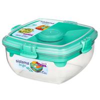 sistema三明治盒子饭盒水果保鲜盒零食盒点心便当盒儿童春游餐盒 沙拉餐盒1.1L带刀叉1356颜色