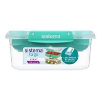 sistema三明治盒子饭盒水果保鲜盒零食盒点心便当盒儿童春游餐盒 双层带分隔保鲜盒1L绿色