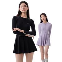 Keep泳衣女士连体长袖裙式专业游泳衣大码温泉泳装 113 黑色 M