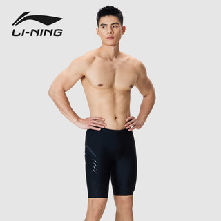 李宁（LI-NING）泳裤男五分及膝游泳裤专业抗氯耐磨速干大码男士泳装0021黑