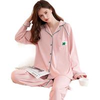 芬腾睡衣女春季纯棉开衫插肩袖简约女家居服套装