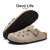 的的的的的沃 Devo Life       软木鞋半包休闲时尚洞洞鞋女生包头卡通拖鞋 22002 黑色反绒牛皮 40