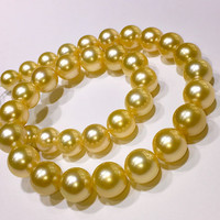 皇本日本akoya香槟金色珍珠项链天然海水珠皇后珠浅金色正圆无暇强光 珍珠直径12mm