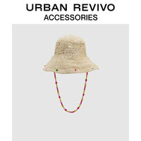 URBAN REVIVO2025夏季女波嬉风度假彩珠草帽UAYA50151 卡其 均码