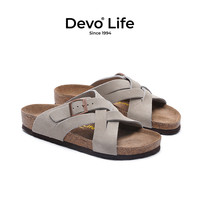 Devo/的的的的的沃 Devo Life       软木拖鞋时尚休闲平底夏季简约一字凉拖女23012 灰色 40