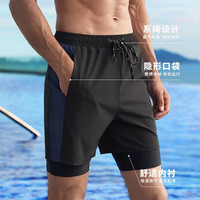 佑游泳衣男款套装防尴尬大码宽松双层游泳裤男士泳衣快干游泳全套 六件套【泳衣+泳裤+泳镜+泳帽+泳 L