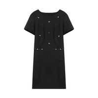 秋水伊人优雅显瘦直筒黑色连衣裙2024年夏季女圆领小个子裙子 黑色 L