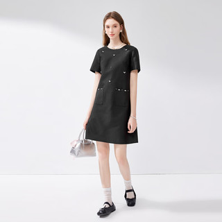 秋水伊人优雅显瘦直筒连衣裙2024夏季新款女圆领小个子裙子