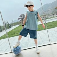 左西 男童夏装运动背心长裤套装