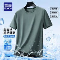 罗蒙(ROMON)凉感透气短袖t恤男2025夏季时尚休闲舒适上衣爸爸装T恤衫 3T509036豆绿 (短袖T恤) 3XL