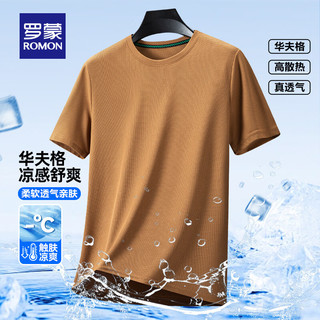 罗蒙（ROMON）凉感透气短袖t恤男2025夏季时尚休闲舒适上衣爸爸装T恤衫 3T509036咖色 （短袖T恤） 2XL