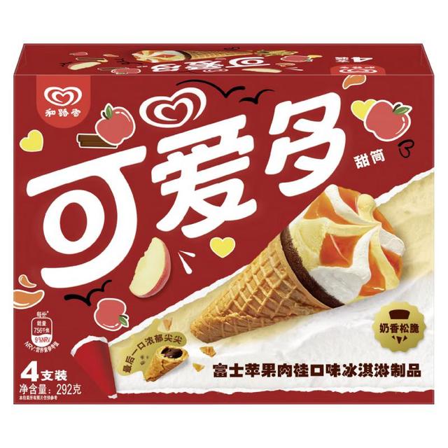 可爱多 甜筒富士苹果肉桂口味冰淇淋制品73g*4雪糕 冰淇淋