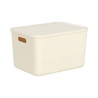 稻草熊奶油风收纳箱大号家用衣服玩具零食收纳盒塑料整理箱卧室储物箱 奶咖色三个装【带盖】 【18L】35*25*20.5cm