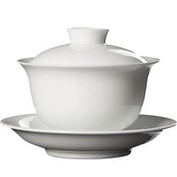 容山堂 手工甜白瓷盖碗茶杯 三才茶碗功夫茶具单个陶瓷大号泡茶器 玉泥白瓷三才盖碗-圆满