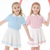 【冰雪女童套装】儿童套装夏短袖polo衫百褶短裙套装网眼透气