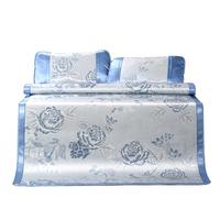 FUANNA 富安娜 夏日序曲 提花冰丝席三件套 蓝色 150*200cm