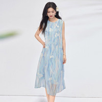 熙世界sllsky幻彩渐变绣花无袖背心连衣裙2025年新款夏日绝美小裙子 晴天蓝