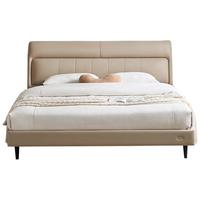 全友 家居现代简约真皮床1.8米主卧室头层牛皮高脚软包双人大床116080 米黄1.5m床A 米黄|1.5m床A