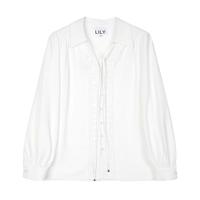 LILY2025春新款女装法式蕾丝优雅气质垂感系带V领百搭通勤白衬衫 601