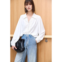 LILY2025春女装法式蕾丝优雅气质垂感系带V领百搭通勤白衬衫 601白色 L