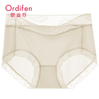 欧迪芬女士内裤女夏季薄款透气简约时尚中腰蕾丝三角裤头 香槟 1条 L