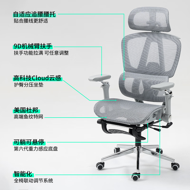优兰森 人体工学椅9D扶手办公椅家用电脑椅可躺电竞椅坐深可调久坐不累 T606曜黑-9D扶手-尼龙脚-无搁脚