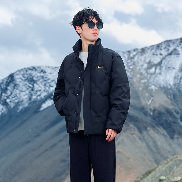 卡宾 男装 90鸭绒羽绒服2024秋冬时尚肌理外套宽松保暖潮流H 煤黑色01 50