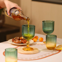 乐唯诗复古ins风浮雕玻璃杯中古高脚葡萄酒杯高颜值鸡尾酒杯洋酒红酒杯 圆融高脚杯【渐变绿】 360ml 2只