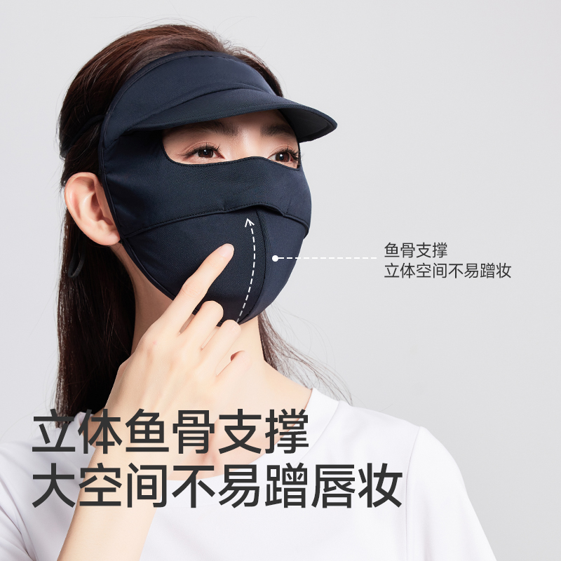 台湾UV100防晒面罩男女防紫外线夏全脸透气帽檐立体遮阳口罩25509