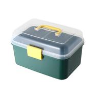 百草园 家用医药箱药盒收纳 中号 透明可视透明 家用药箱 药品收纳盒 中号2层（绿色）