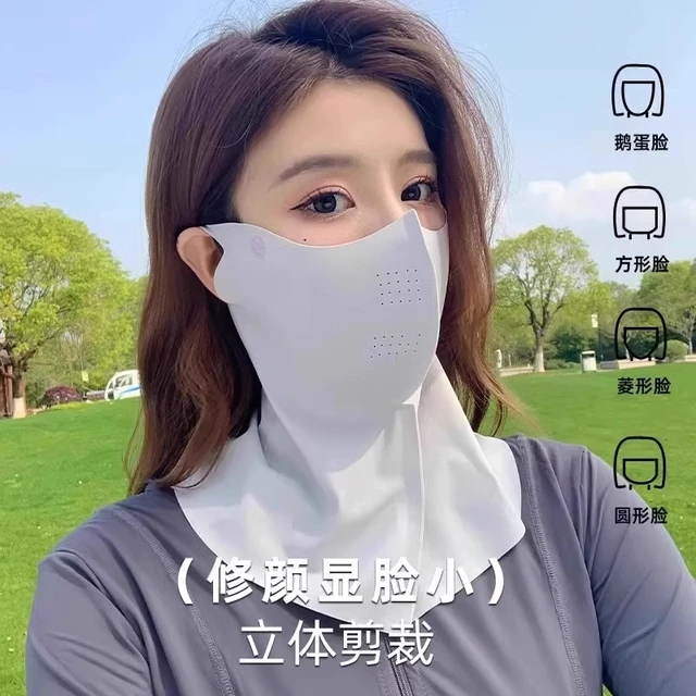 防晒面罩女防紫外线夏季开车骑行透气护颈遮脖子遮阳全脸冰丝口罩