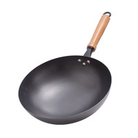 冀康铁匠 章丘铁锅炒菜锅 无涂层不粘锅 老式锻打木把款 32cm