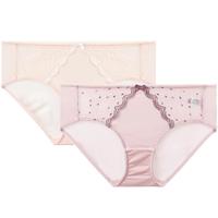 【波点蕾丝系列 2条装】细腻丝滑舒适透气低腰三角裤女士内裤