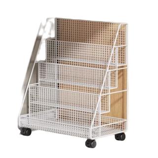 霓峰 桌下书架收纳置物架落地书桌旁绘本简易铁艺移动带轮多层家用 三层白色不带轮