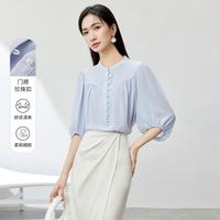 【高级感雪纺上衣】2024夏新气质显瘦五分灯笼袖衬衫气质百搭衬衣