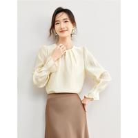 【褶皱肌理感衬衫】2024秋冬新通勤圆领浪漫泡泡袖宽松显瘦衬衣