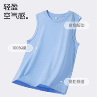 小猪班纳男童夏季套装2025纯棉青少年透气运动背心潮儿童宽松休闲短裤 【纯棉】蓝+黑/X小鲨鱼K 120 （体重38-46）