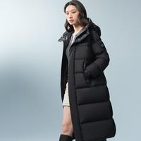 秋冬款简约百搭连帽保暖过膝长款高充绒羽绒服