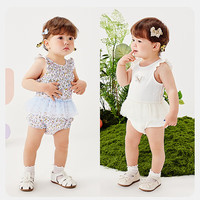 迷你巴拉巴拉背心连体衣男女童宝宝亲肤透气外出哈衣爬服【纯棉】 蓝白色调【棉感透气】 73cm 6-9个月