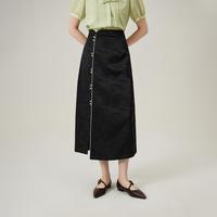 新中式轻国风半身裙女夏季2024黑色缎面高腰直筒裙子