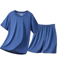 浪莎睡衣男夏季薄款训练服冰丝网眼速干运动套装外穿男士家居服两件套