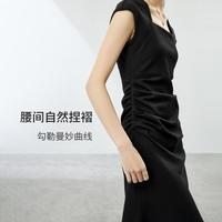 【打底气质针织长裙】2024夏新背心伞裙方领直筒黑色连衣裙
