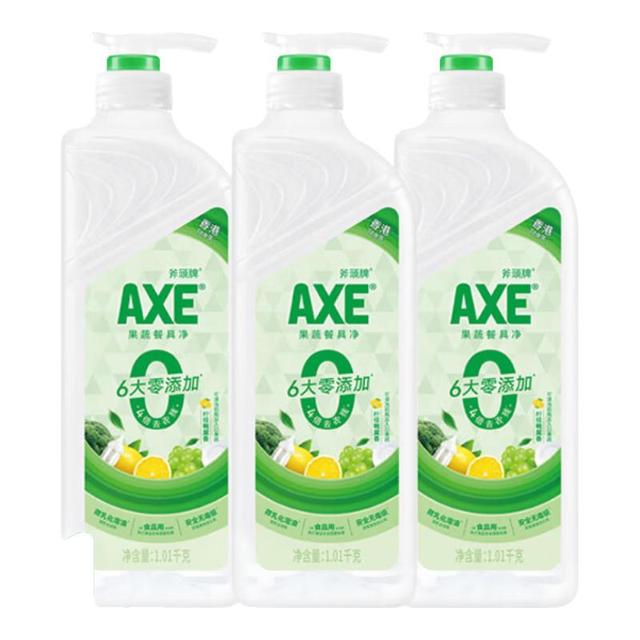 淘金币可用、88VIP：AXE 果蔬餐具净(柠檬鸭屎香)洗洁精1.01kg*3