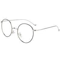 蔡司（ZEISS）镜片近视眼镜男变色防蓝光专业可配度数平光超轻钛架大脸眼睛框女 大框圆框 黑银 单镜框（送0度防蓝光）支持试戴 镜架