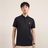 卡宾男装 桑蚕丝POLO衫夏字母刺绣短袖休闲通勤上衣C 煤黑色01 M (170) 48