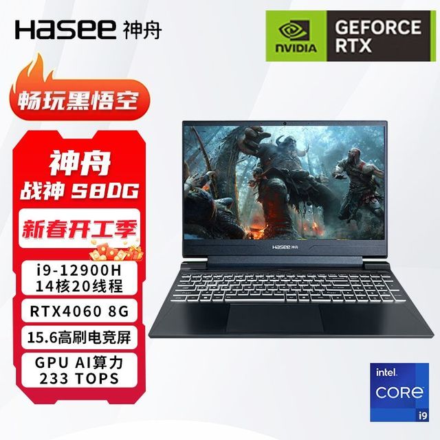 百亿补贴：神舟 战神S8DG/D9酷睿i9/RTX4060独显游戏本笔记本电脑